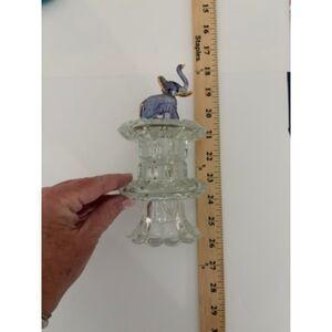 VTG Handblown Lavender Glass Gold Trim Elephant Figurine Trunk Up On Mirror
